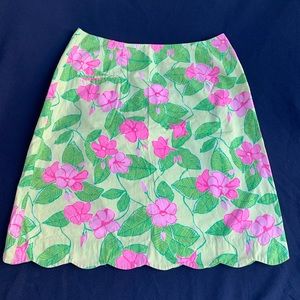 Vintage Lilly Pulitzer Hawaiian Print Skirt With Scalloped Hem Size 8 Pink Green